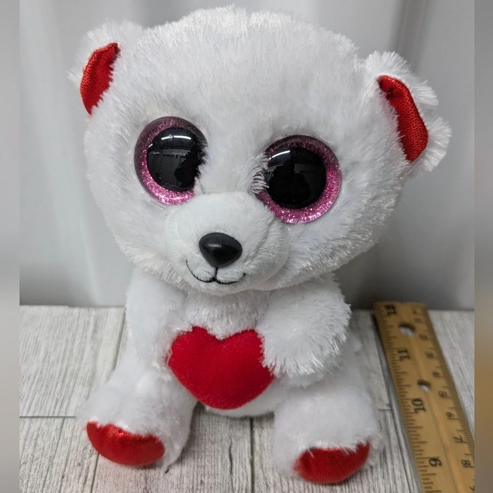 Ty Cuddly Bear White and Red Stuffed Animal